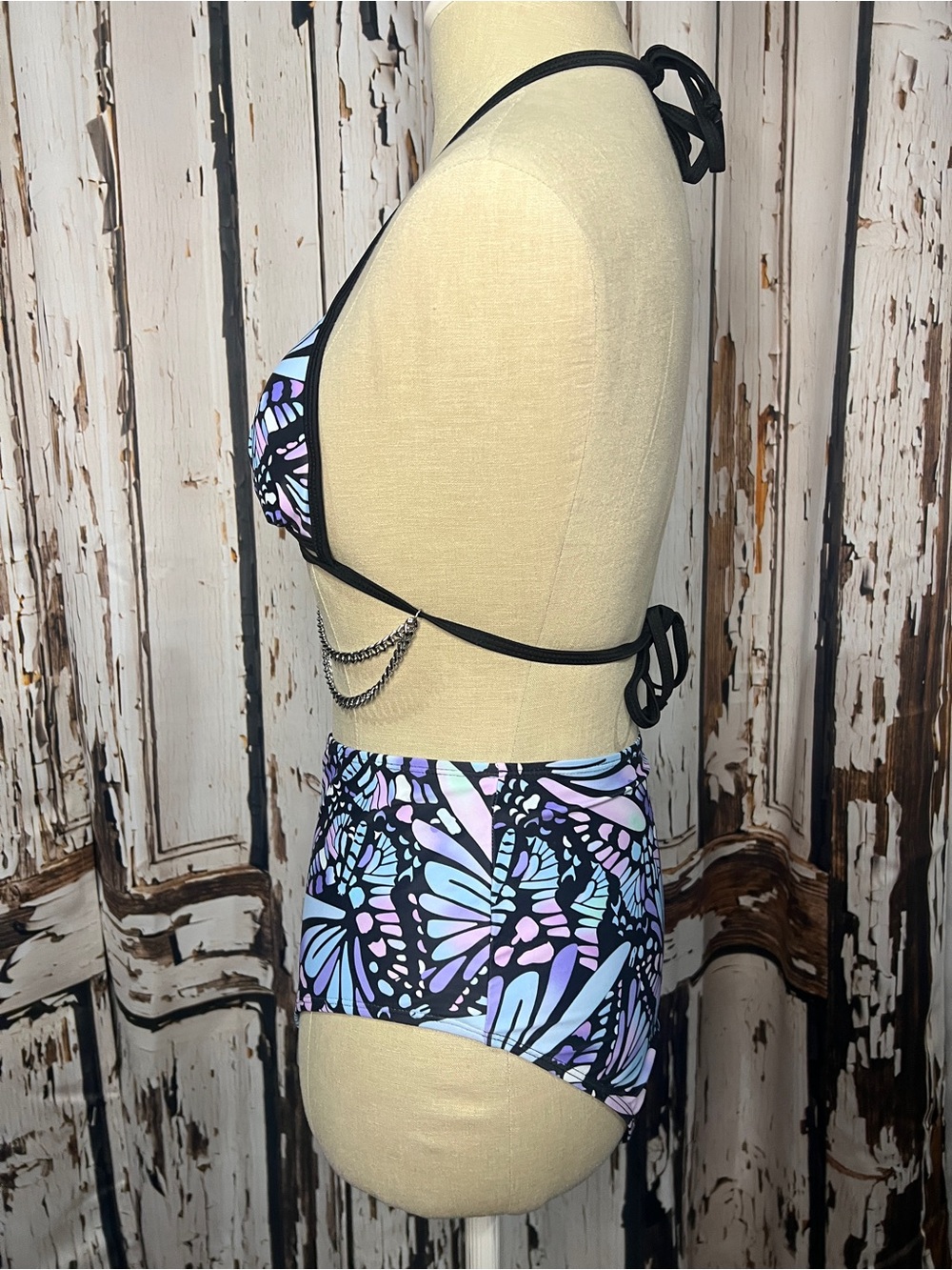 Butterfly Print High-Waist Rave Bikini Bathing Suit - Picture 5 of 13